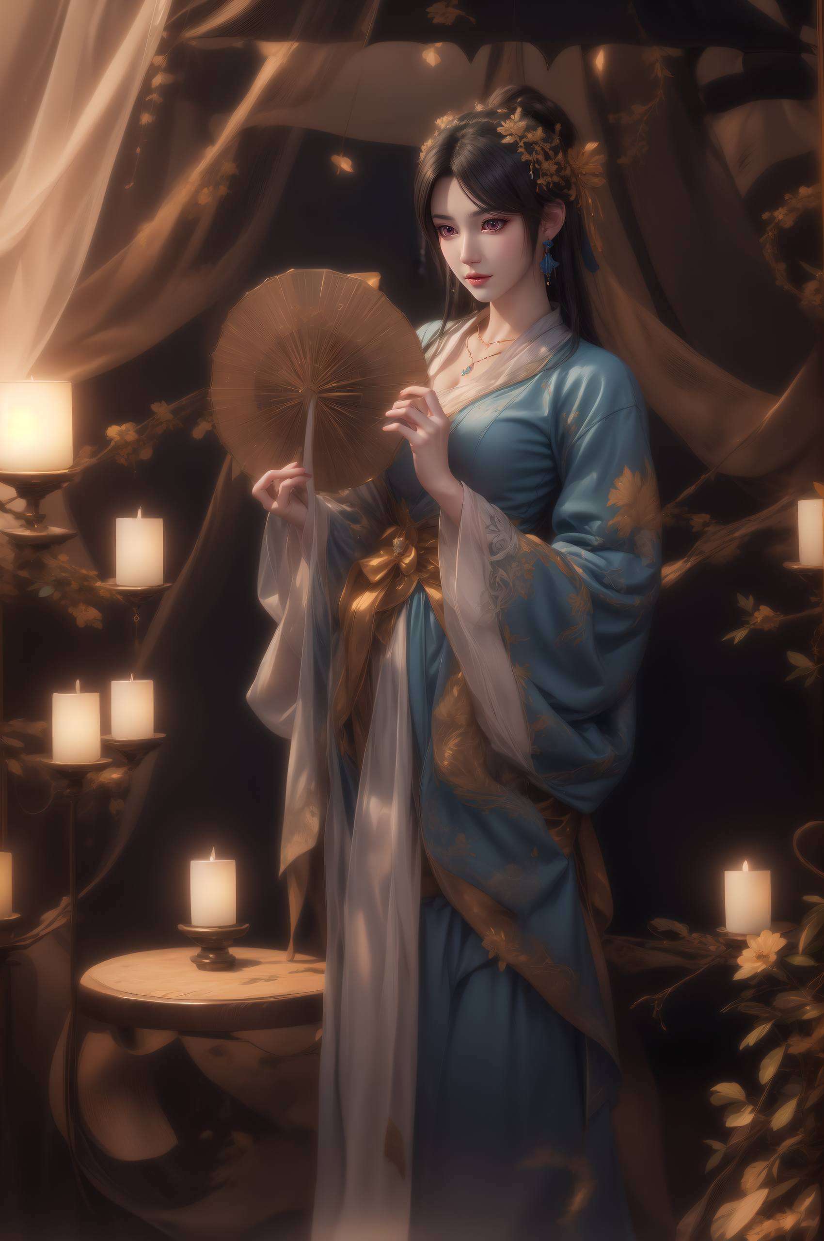 她的眼神深邃而她